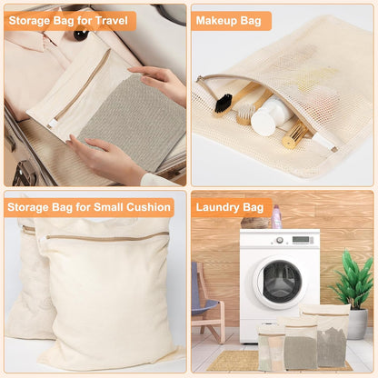 6-Piece Bag, Durable Cotton Mesh Laundry Bag, Sturdy Zipper, Breathable Mesh, Exquisite Laundry Bag for Underwear, Clothes, Pants, Shoes and Socks