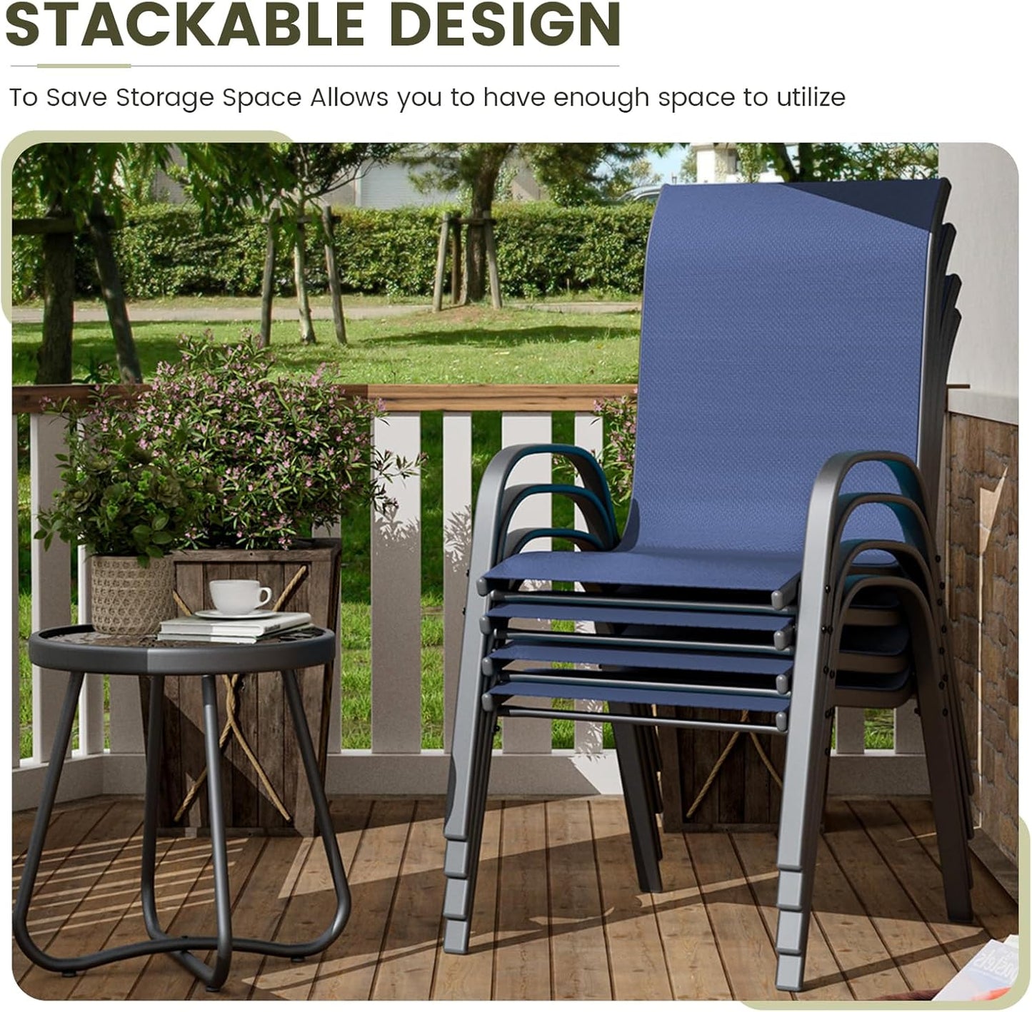 UDPATIO Patio Chairs Set of 8, Stackable Outdoor Dining Chairs with High Back, Breathable Textilene Fabric Outdoor Chair All Weather, 350LBS Capacity for Garden, Backyard (Blue)