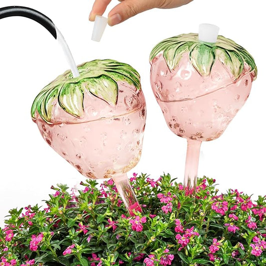 Strawberry Plant Watering Globes Set of 2, Large Water Globes for Indoor Plants, Glass Self Watering Planter Insert, Top-Fill Watering Bulbs for Indoor Outdoor Plants