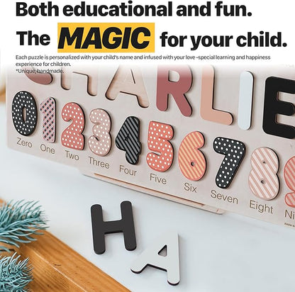Gift for 1 Year Old Girl Boy, Kid Gift, Personalized Puzzles for Toddlers 1-3, Alphabet Puzzle Wooden Puzzles for Toddlers 1 2 3 4 Year Old, Preschoool Learning Jigsaw Puzzle, Educational Wooden Toys