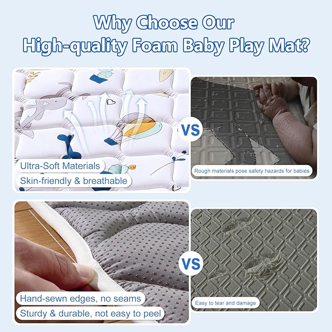 Premium Foam Baby Play Mat 47" X 47", Thicken One-Piece Crawling Mat, Non-Slip Cushioned Baby Playmats for Infants, Babies, Toddlers - Machine Washable for Easy Care