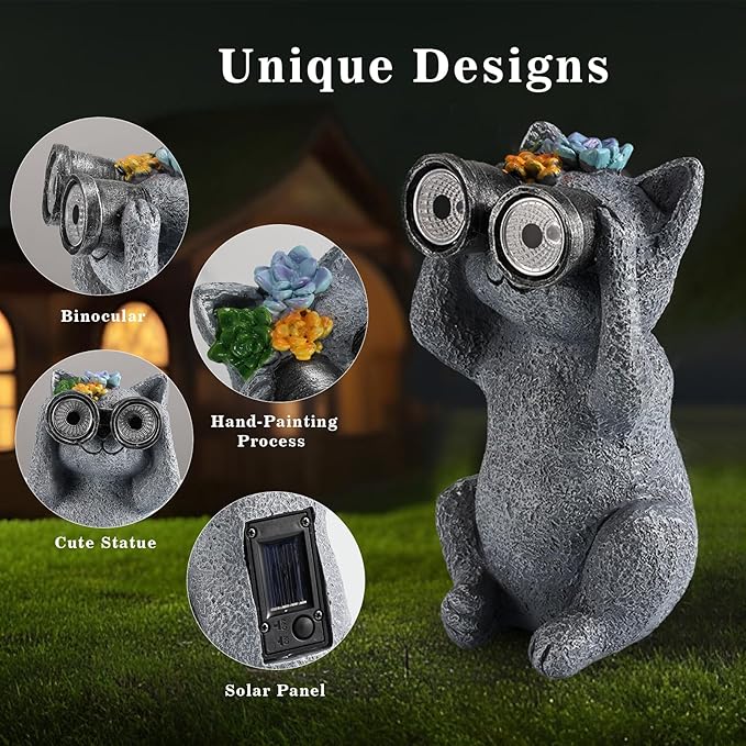 Outdoor Solar Garden Statues, Funny Garden Decor Statue - Resin Animal Statues Decor with Binoculars, Outdoor Solar Statues for Patio Decor, Unique Garden Gifts for Women.