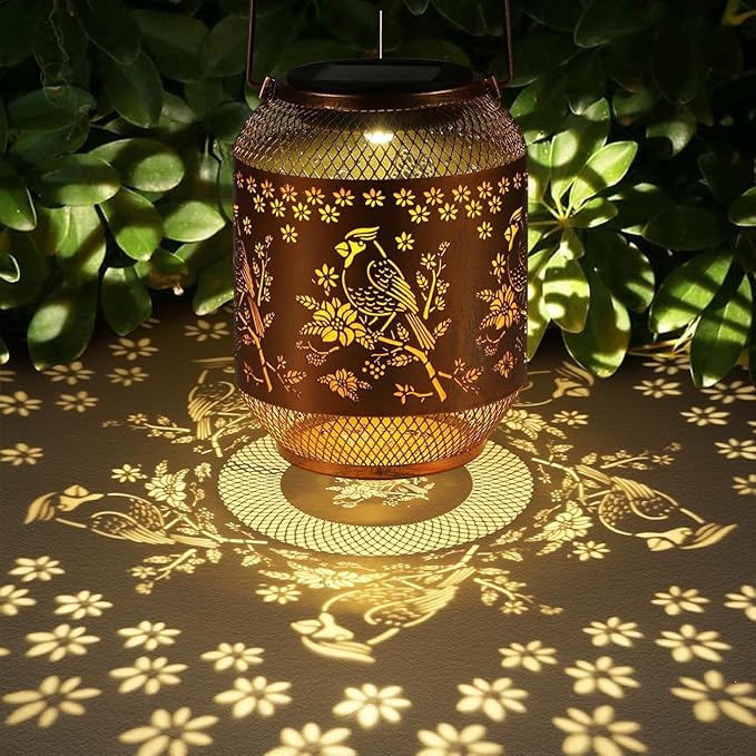 Solar Lanterns Outdoor Waterproof Christmas Birthdays Gifts for Women Mom Grandma Butterfly Garden Decor Metal Hanging Solar LED Lights for Patio(Red Bird)