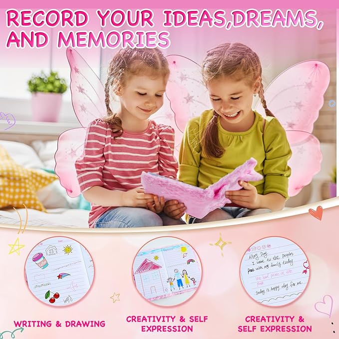 Gifts for 6 7 8 9 Year Old Girls, Diary with Lock for Girls - Journal Kit for Girls with Bookmarks Sticky Notes Pom Pom Pen Fuzzy Notebook (Fox Diary,Pink)