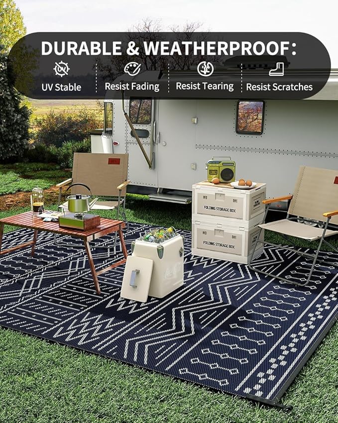 COCOER Outdoor Rug Carpet Waterproof 9x12 ft Patio Rug Mat Indoor Outdoor Area Rug for RV Camping Picnic Reversible Lightweight Plastic Straw Outside Rug for Patio Decor Decoration Boho Rug