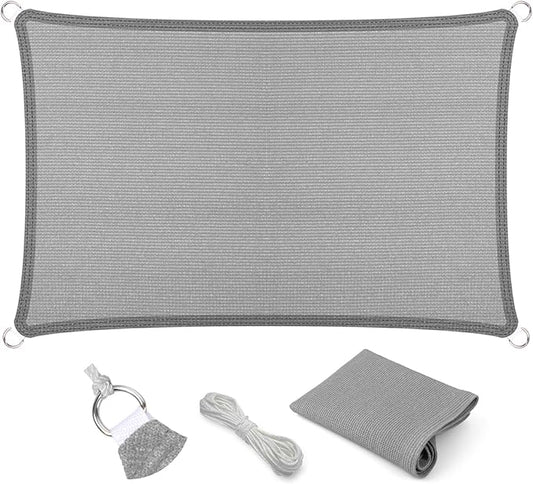 Eden's Decor Straight Flat-Edged Sun Shade Sail Rectangular 10' x 21' Grey UV-Blocking Outdoor Canopy Fabric Cloth Awning for Pergola Patio Garden Backyard Custom Size