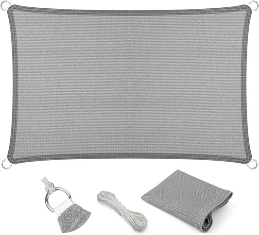 Eden's Decor Straight Flat-Edged Sun Shade Sail Rectangular 9' x 18' Grey UV-Blocking Outdoor Canopy Fabric Cloth Awning for Pergola Patio Garden Backyard Custom Size