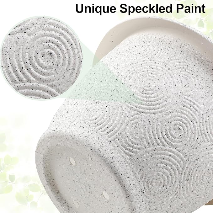 Plastic Flower Pots Planters for Indoor Plants, 4 Pack 16 Inch White Plant Pots with Drainage Hole & Tray, Modern Decorative Large Plant Pot with Saucer for Indoor Outdoor Plants Garden House Planter