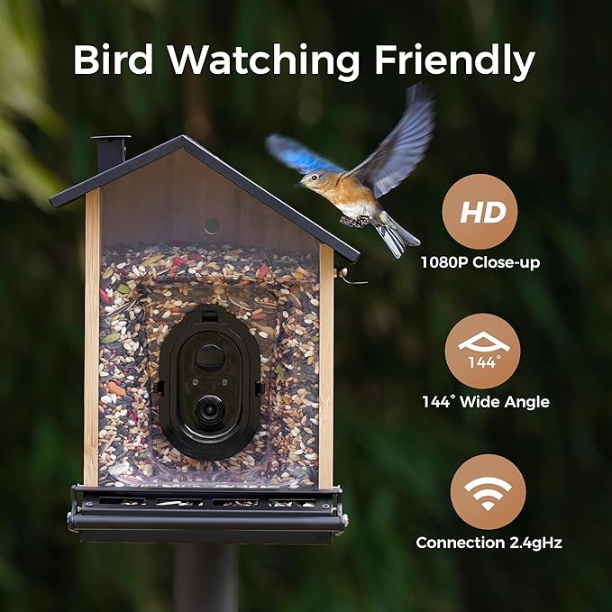 Smart Squirrels-Proof Bird Feeder with Camera Solar Powered, AI Identify Bird Species, Instant Notification Camera, CCPA Data Security, 3.2L Ultra Large Capacity Gift