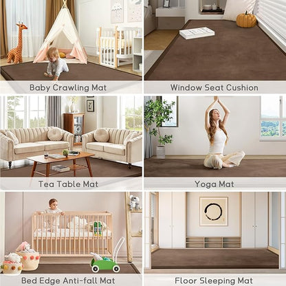 Baby Play Mat for Floor Tummy Time Mat Nursery Rug Muscle Mat Area Rug Playroom Rug Tatami Mat 9'2"x6'7" Memory Foam 1.3" Thick Crawling Mat for Babies,Toddlers, Infants, Kids,Floor Mat,Coffee