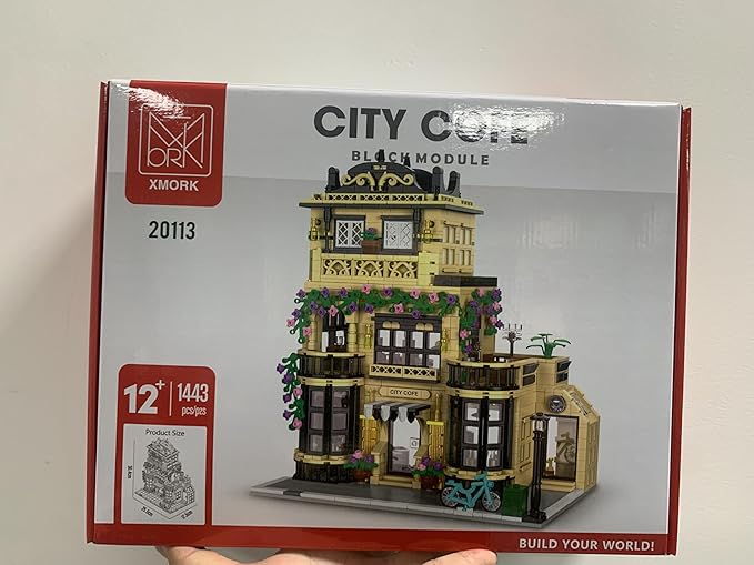 City Cafe Architecture Building Kit with LED Lights,3 Levels City Cafe Model Building Blocks Toy,for 12+Age Teen,Adult（1443 Pieces）