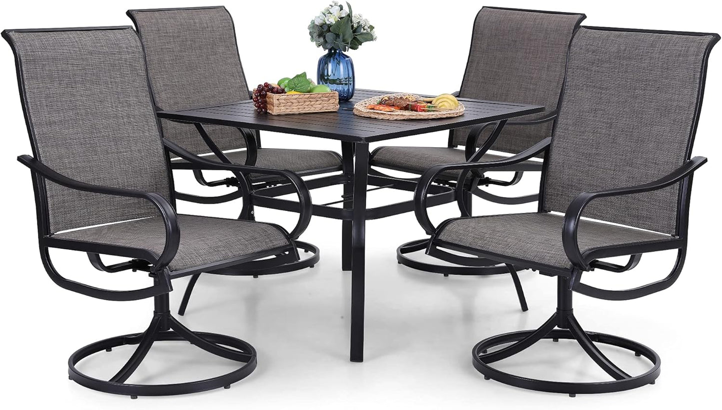 PHI VILLA 5 Piece Patio Dining Set Clearance with 4 Swivel Dining Chairs & 1 Square Metal Dining Table with 1.57 inches Hole, for Outdoor Kitchen Lawn & Garden Black Coated