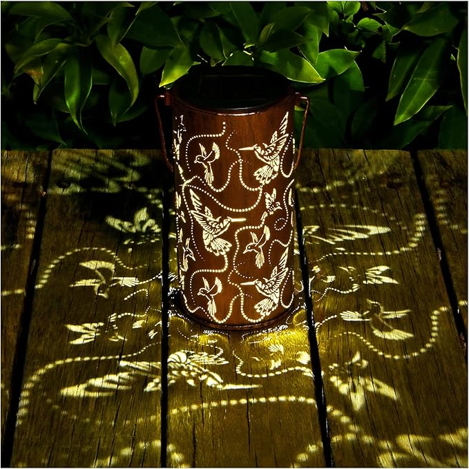 Solar Lanterns Outdoor Hanging Hummingbird Decor Lantern,Waterproof Hollow Out Metal Decorative Garden Light,Graceful Decoration for Patio,Yard,Landscape,Walkway,Festival