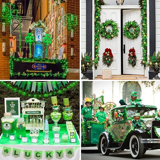 JMEXSUSS 2 Pack Green Solar Fairy Lights, Each 33ft 100 LED Green Solar Lights Outdoor, Waterproof St Patricks Day String Lights for Outside Patio Garden Party Tree Decorations