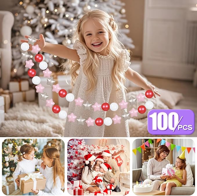 GOGOSO Ball Pit Balls for Toddlers Phthalate-Free BPA-Free Non-Toxic Crush Proof Soft Plastic Play Balls Baby Kids Shape Tent Pool Playhouse Playpen Party Decor, Pearl Red+Pink+Pearl Gold+White 100PCS