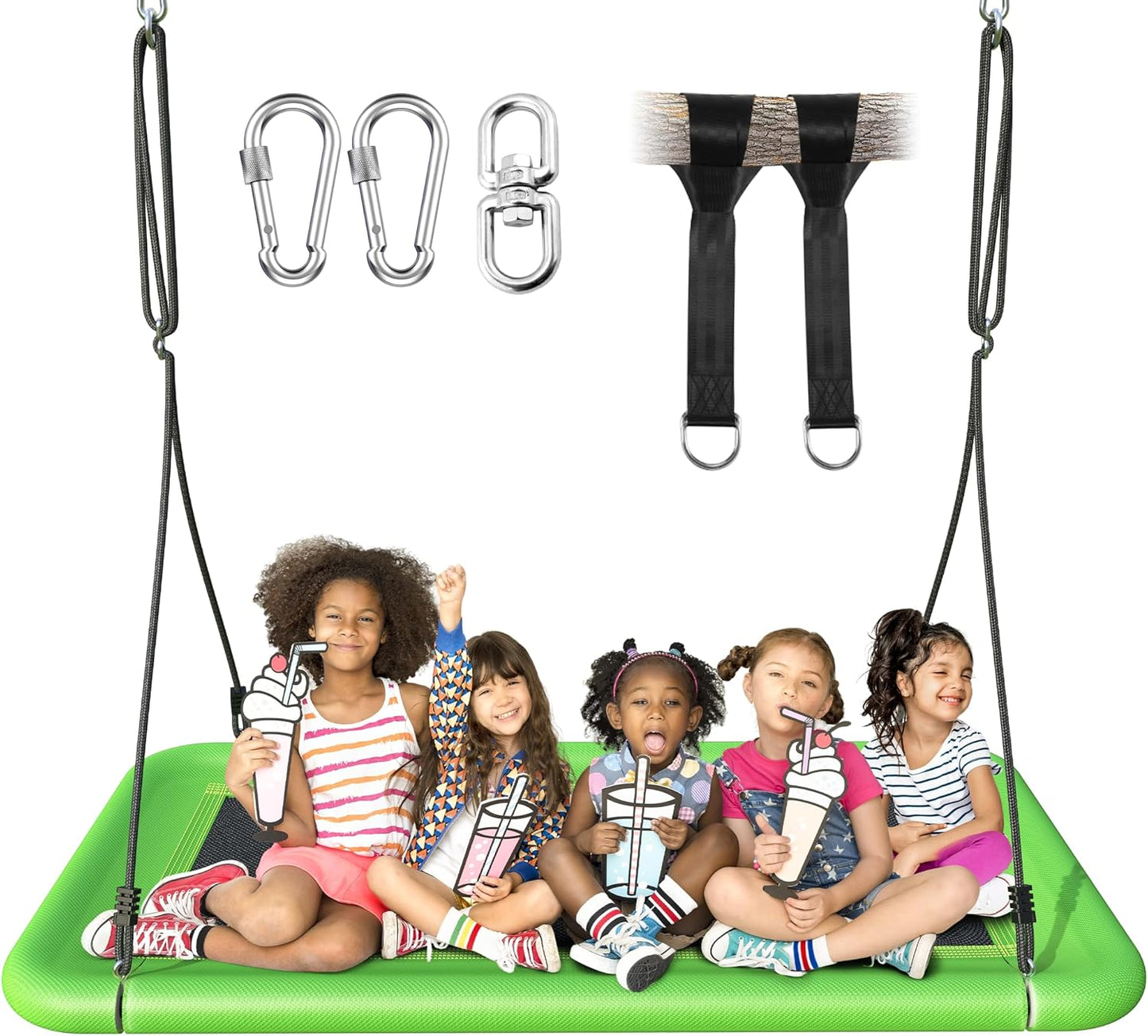 Tree Swing for Kids and Adults, 60" Waterproof Rectangle Platform Swing, 700lbs Heavy Duty with Adjustable Straps, Green