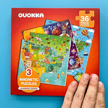 QUOKKA Magnetic Puzzles for Kids Ages 4-6 - 36 Pieces Sudoku Toddler Puzzles Ages 2-4 - Travel Games for Kids Ages 3-5 - USA Space World Toddler Travel Toys - Car Airplane Road Trip Games