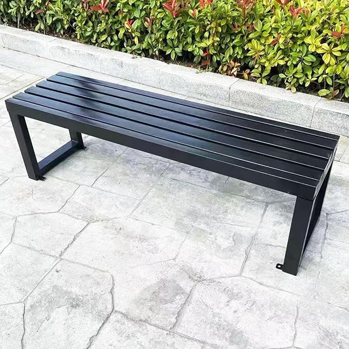 Weatherproof Metal Dining Bench, Outdoor Bench Backless Patio Bench 2-Person Farmhouse Bench Garden Bench for Kitchen, Living Room, Entryway(Black,59in)