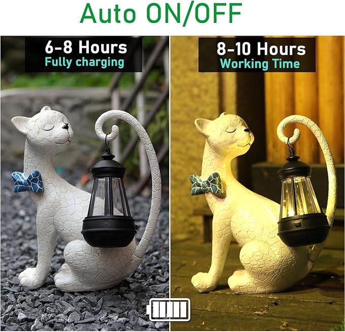 Solar Outdoor Garden Statues Light Clearance,Cute White Cat Figurines Garden Sculpture Decor, Unique for Women, Men or Daughter, Housewarming Gifts and Yard Decoration