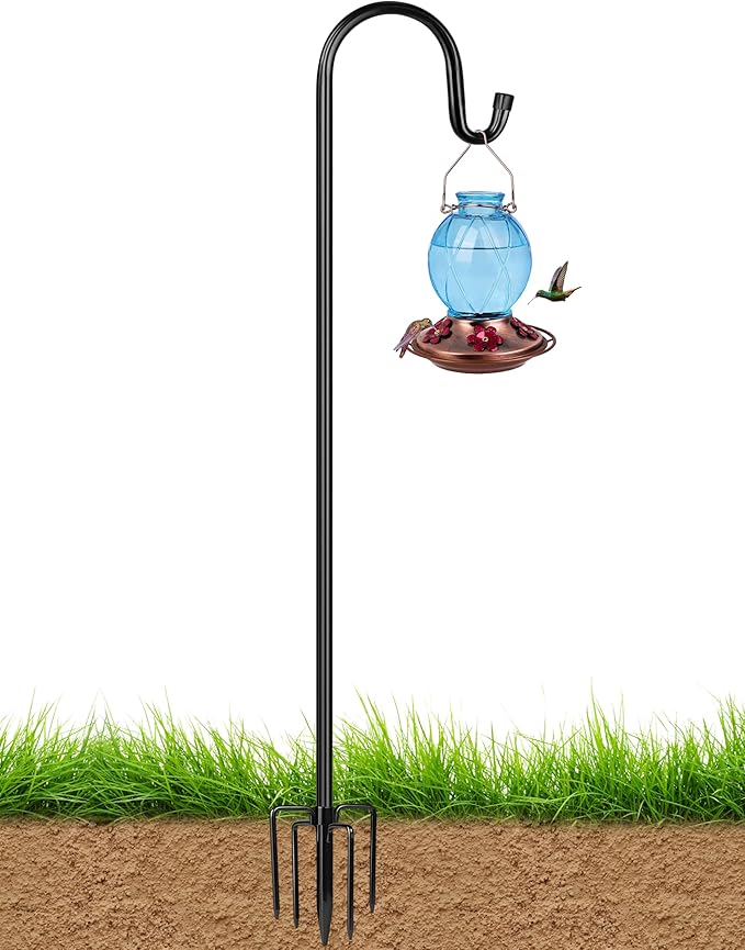 XDW-GIFTS Bird Feeder Pole for Outdoor, 76 Inch Shepherds Hooks Heavy Duty Garden Pole for Hanging Plant Basket, Solar Light Lanterns, Garden Plant Hanger Stands with 5 Base Prongs