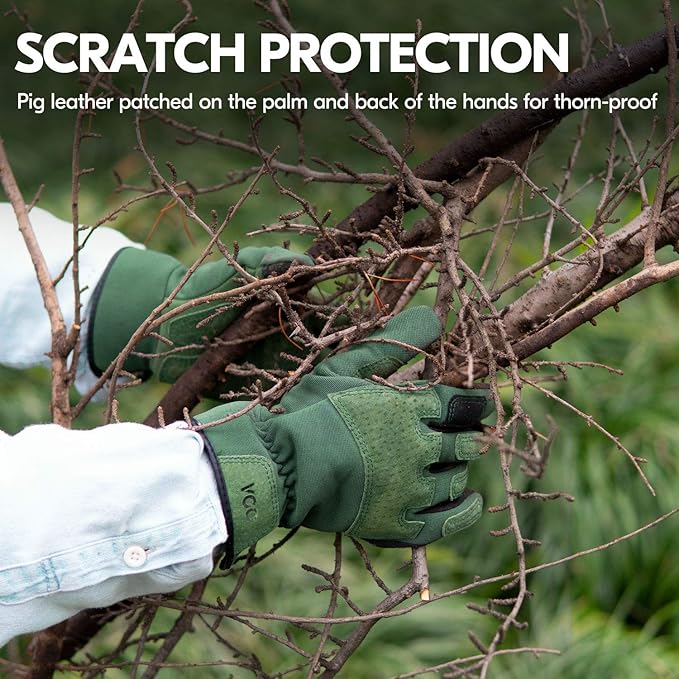 Vgo... 1-Pair Ladies' Synthetic Leather Gardening Gloves, Puncture-proof, Thornproof, Durability & Anti-shock Work Gloves, Touchscreen (Size L, Green, SL7471)