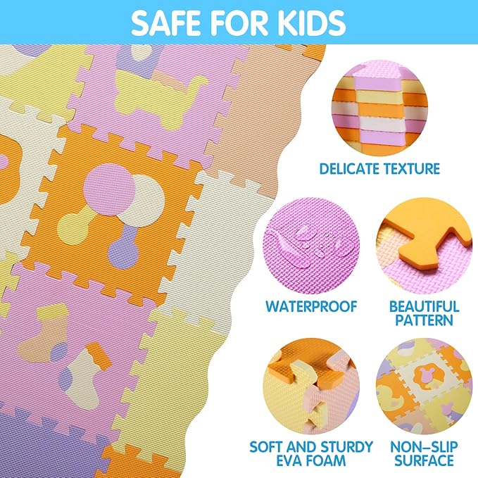 Foam Play Mat for Kids，25Pcs Square Interlocking Puzzle Floor Mat，Baby Play Mat Floor Mat Foam Puzzle Playmat for Toddlers with Fence（Comprehensive-CSH013