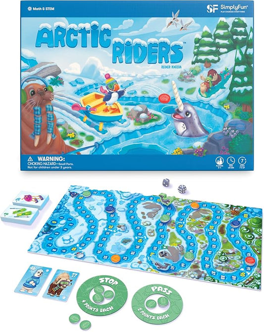 SimplyFun Arctic Riders - Educational & Fun Math Games for Kids - Practice Upper Level Addition & Subtraction Skills for Kids 7 & Up - 2 to 4 Players