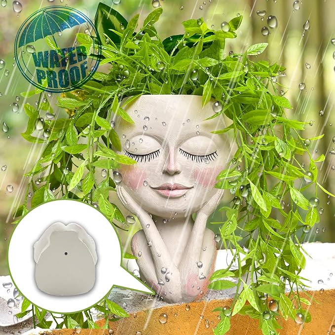 Face Planters Pots Head - Cute Succulents Plants Planters, Plant Pots Indoor with Drainage System, Garden Gifts for Wome, Garden Decorations for Outdoor, Unique Ornaments for Home