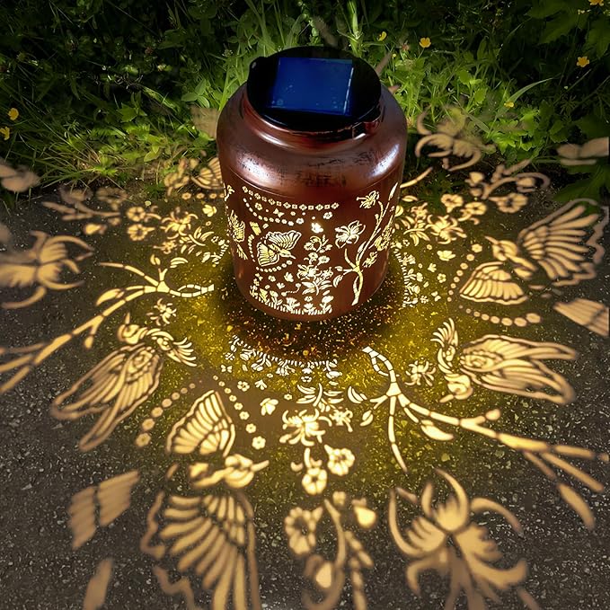 Solar Lantern Outdoor Waterproof Cardinal Style Garden Decoration, Solar Lamp Carved with Elegant Birds and Flowers, Suitable for Courtyards, Backyards, and Porches.