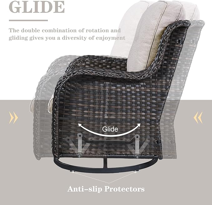 4 Piece Patio Furniture Set - Outdoor Glider Bench with Swivel Rocker Chairs and Coffee Table, High Back Small Outdoor Conversation Furniture Sets for Deck Sunroom Balcony Backyard