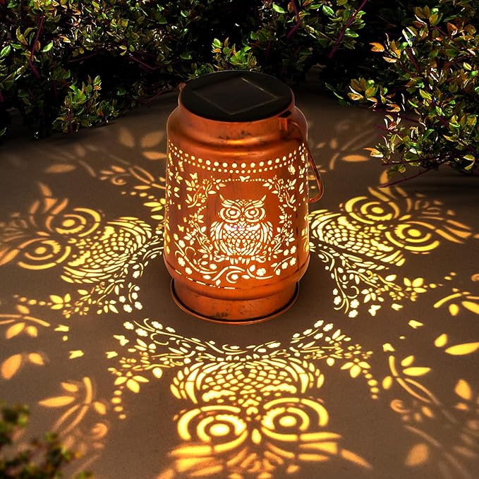 Solar Lanterns Outdoor Garden Decor, Gifts for Women, Mom, Grandma, Birthday, Thanksgiving, Decorative Waterproof Hanging Metal LED Light for Yard, Patio, Lawn, Landscape, Backyard (Owl)