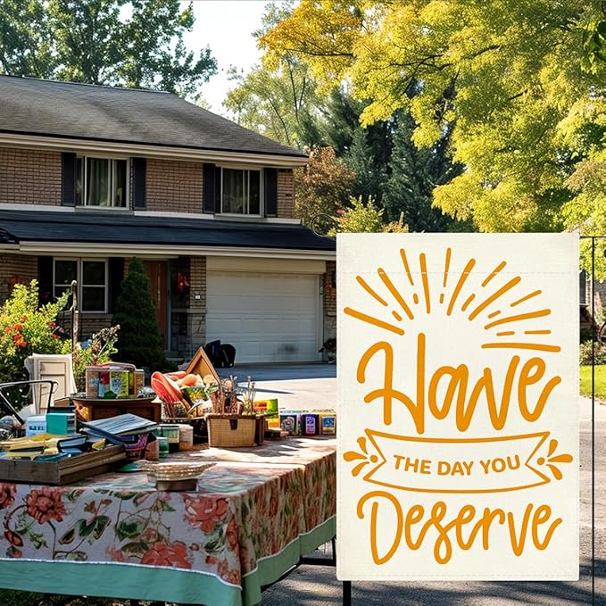 Summer Garden Flag Motivational Signs Have The Day You Deserve Decorations Small Double Sided Burlap art Stained Glass Style Garden Flags 12 x 18 Inch for Outside