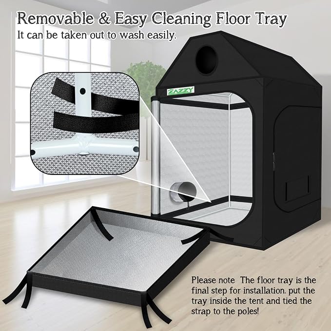zazzy Grow Tent 60"x60"x72" Roof Cube Plant Grow Tents with Observation Window and Removable Floor Tray for Indoor Plant Growing Seedling 5x5