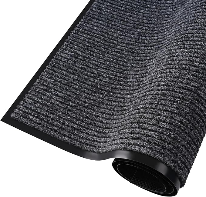 Low Profile Rubber Door Mat, 60x35inch, Heavy Duty, Durable Doormat, Indoor and Outdoor, Waterproof, Easy Clean Shoe Scraper, Home Rug Welcome Mats for Entryway, Patio, Porch, Grey