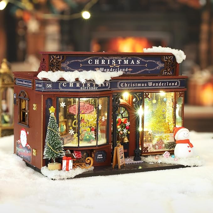 Miniature Dollhouse Kits, Tiny House Kit and Light, Doll House Kits for Adults to Building, Unique Gift for Birthday Christmas Day, Christmas Wonderland