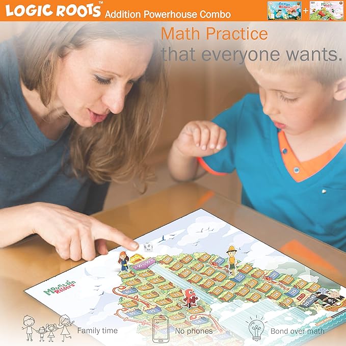 Addition Games - Pack of 2, Mountain Raiders and Ocean Raiders, Math Board Games and STEM Toys for 5- 9 Year Olds, Educational Gift for Kids, Homeschoolers, Kindergarten and Up