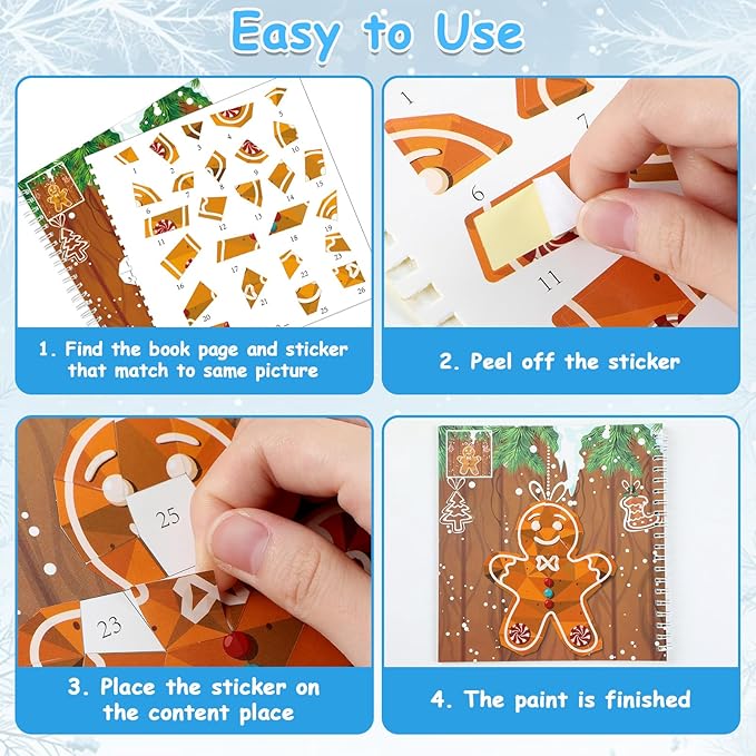 6 Pcs Christmas Paint by Sticker Books for Kids Ages 4-8 Sticker by Number Books Activity Book for Kids Ages 3-5 Sticker Puzzle Book Craft Art Toddler Girl Gift with Santa Snowman Reindeer 48 Pictures