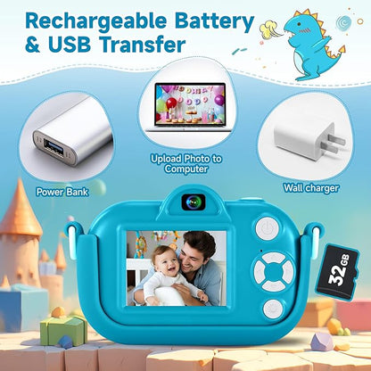Kids Camera Toddler Toys for Boys Aged 3-9, 1080P Toddler Camera Christmas Birthday Gifts for Boys Ages 3 4 5 6 7 8 9, Digital Selfie Camera with Cute Protective Cover and 32GB SD Card