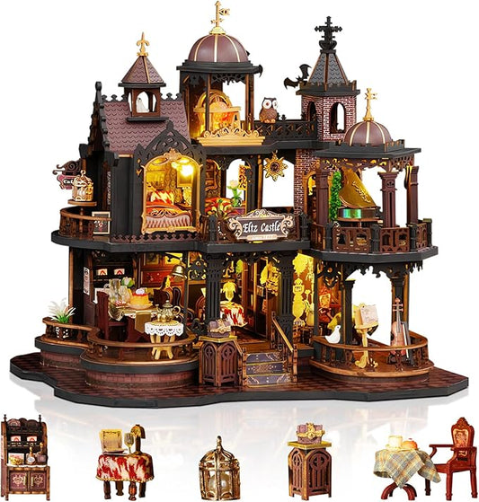 Miniature House Kit, Tiny House Kit with LED, DIY Mini House Building Kits for Adults to Building, Unique Gift for Birthday Christmas, Ancient Castle
