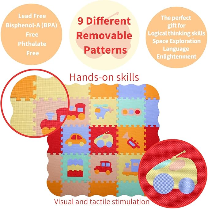 Coolcandy Baby Play Mat, 25Pcs Interlocking Puzzle Floor Mat, with Safety Fence - 0.4" Thick Non-Toxic EVA Foam Play Mat, for Infants & Toddlers 3-36 Months, Soft Puzzle Tiles for Play Areas