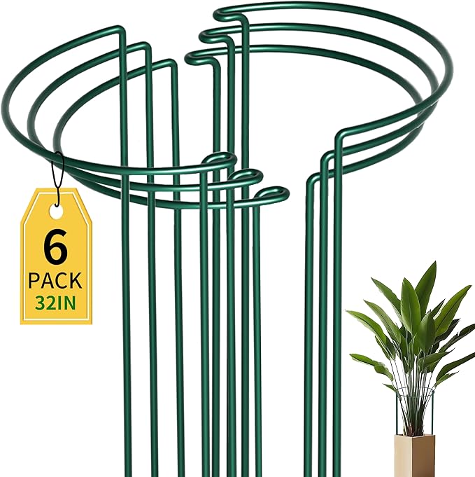 TCBWFY 14" Dx32 H Plant Supports Stakes for Large Heavy Plants,6 Pack Peony Supports,Heavy Duty 5mm Wire Peony Cages,Interlock Garden Supports Ring Border Support,Plant Support Cage for Rose Flower