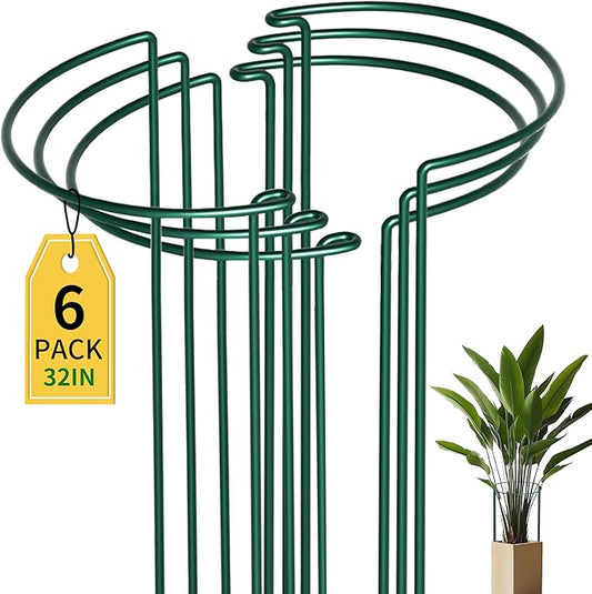 TCBWFY 14" Dx32 H Plant Supports Stakes for Large Heavy Plants,6 Pack Peony Supports,Heavy Duty 5mm Wire Peony Cages,Interlock Garden Supports Ring Border Support,Plant Support Cage for Rose Flower
