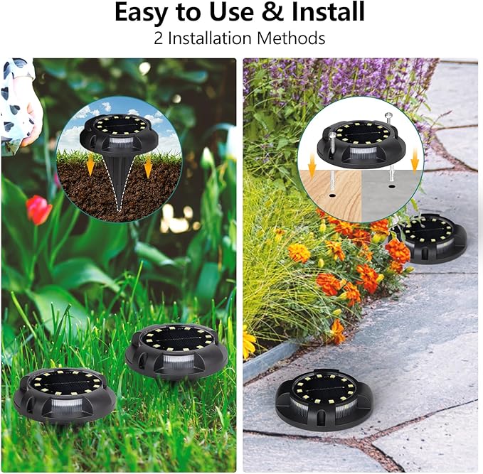 Solar Lights Outdoor Waterproof - New Upgraded Up and Side Light, 12 Pack 16 LED In-Ground Lights Outdoor Solar Lights for Yard Patio Garden Lawn Deck Outside Pathway Walkway Sidewalk (White Light)