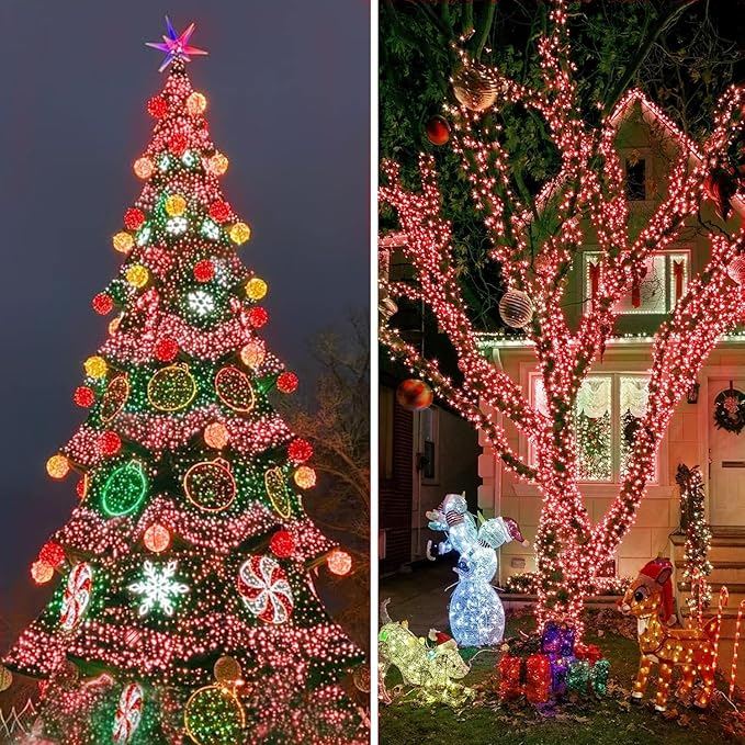 KNONEW 600ft 1500 LED String Lights Outdoor Christmas Lights 8 Modes & Timer Fairy Light Plug in Waterproof LED String Lights for Xmas Yard Tree Wedding Party Holiday Decorations (Red)