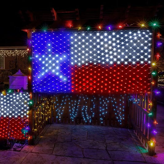Leisure World LED Texas Flag Net Lights - Outdoor American Flag, Patriotic Red, White & Blue, 3.3 x 6.6 FT, 8 Modes for 4th of July & Christmas