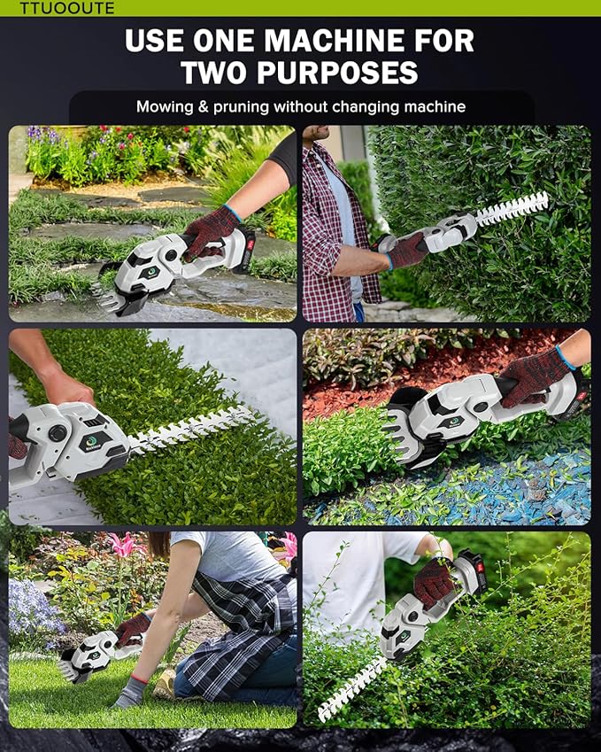 Cordless Hedge Trimmer,2 in 1 Cordless Grass Shear & Hedge Shear/Shrubbery Trimmer with Dual-Action Blade Cutting Capacity,Hedge Shear with 2 PCS Rechargeable Battery and Charger for Garden,Lawn