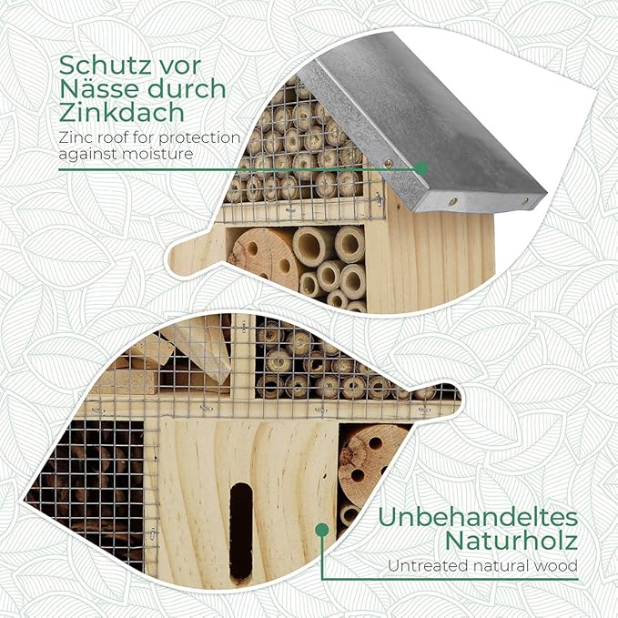 Insect Hotel - Pollinator House and Bug Condo for a Snug Home Outdoors - Garden Habitat for Bees, Ladybugs, and Butterflies - Natural Wood and Metal Construction - 10 x 3X 11 inches