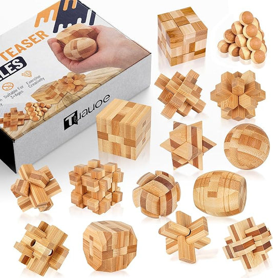 Wooden Brain Teaser Puzzles, 15pcs 3D Brain Teasers for Adults Teens Kids, Logic Mind Puzzle Box Lock Toy Removing Assembling 3D Small Puzzle Gift Set, Small 3D Unique IQ Hand Puzzles