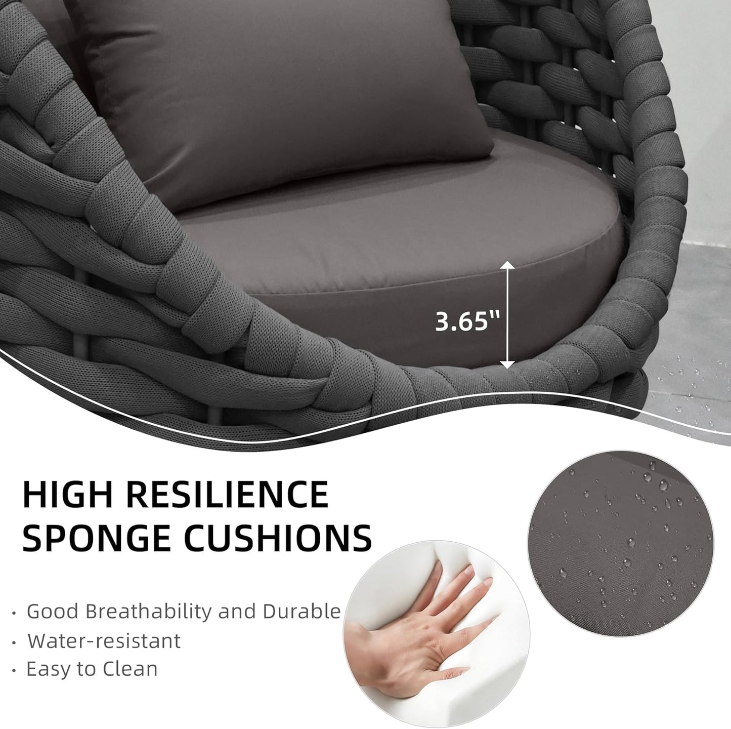 TWT Patio Sofa All-Weather Textilene Rope Balcony Furniture with Cushions & Pillows, Patio Couch Outdoor Patio Furniture Set for Patio, Balcony, Backyard, Deck, Poolside,Dark Grey