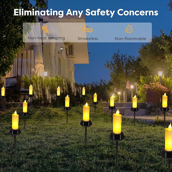 BlcTec Solar Candles Outdoor Waterproof, Flickering Candles with IP65 High Rating Waterproof, Suitable for Outdoor Lawn, Yard, Pathway, Wedding, Camping, Holiday Decorations, 2 PCS